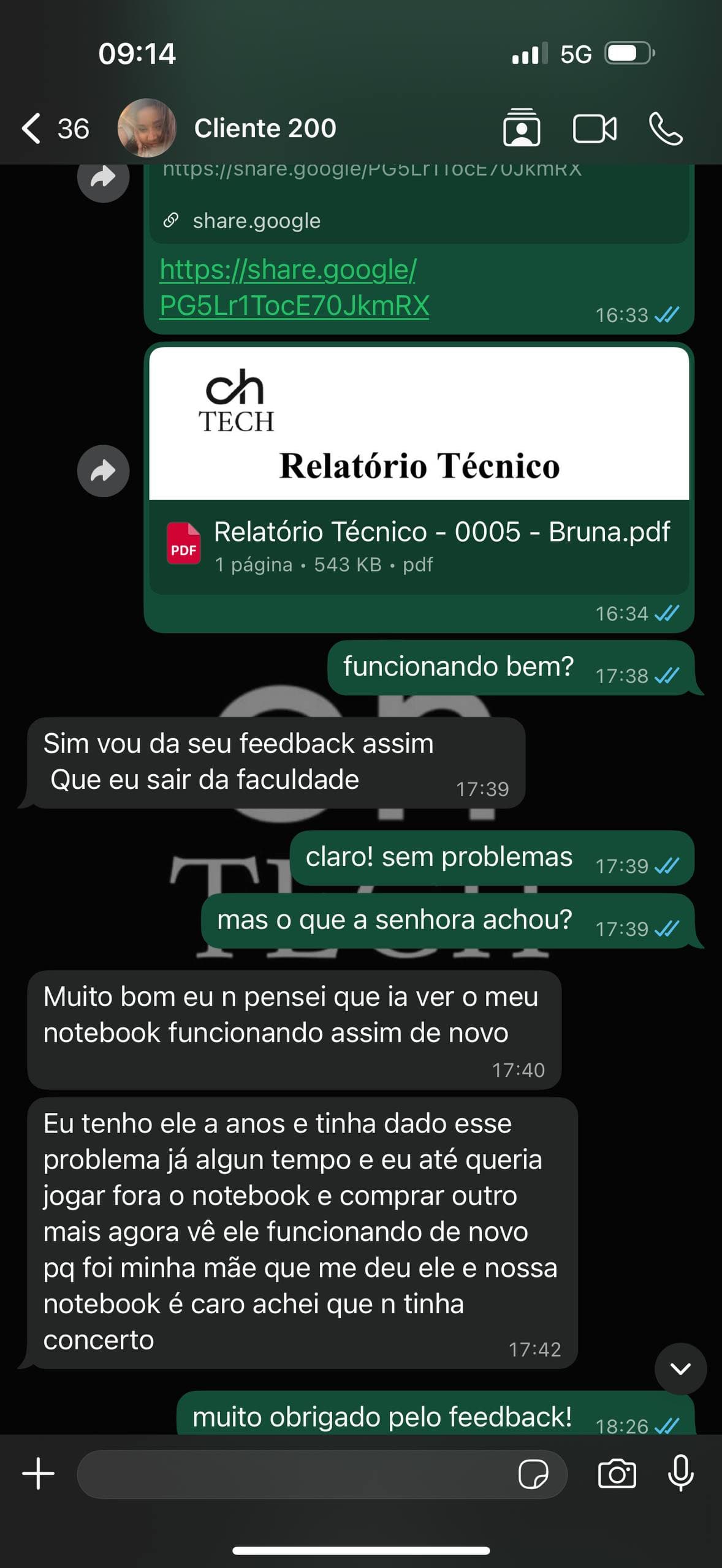 Depoimento de cliente recebido pelo WhatsApp 4